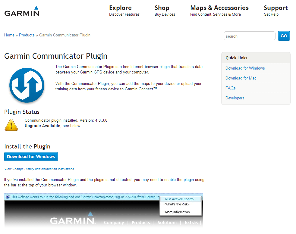 garmin communicator plugin test page